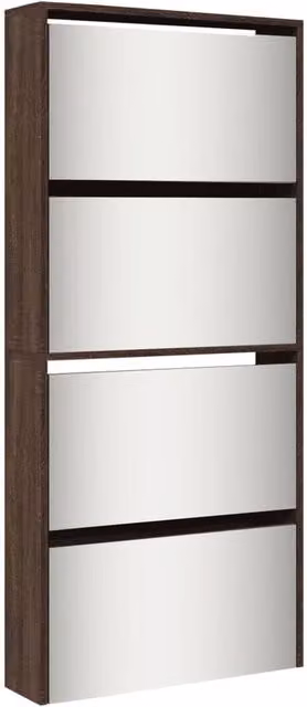 Berkfield Home Modern 4-Layer Shoe Cabinet with Mirror in Brown Oak, W: 63 cm, D: 17 cm, H: 134 cm – 1