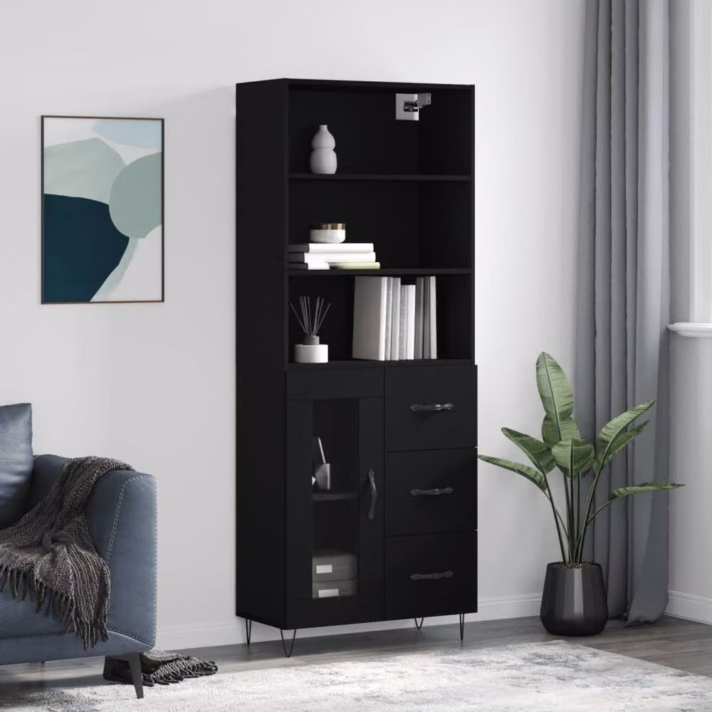 Berkfield Home Modern Black Highboard with Glass Doors, W/D/H: 69.5 x 34 x 180 cm – 2