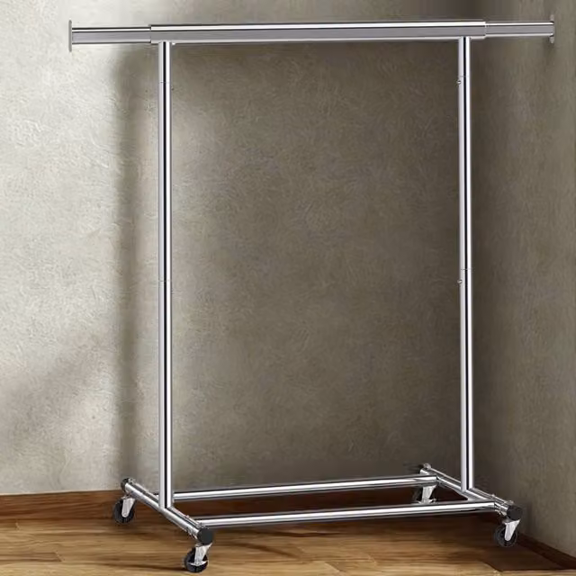 Pirlo Plush Heavy Duty Extendable Metal Clothes Rail with Wheels in Silver – 1