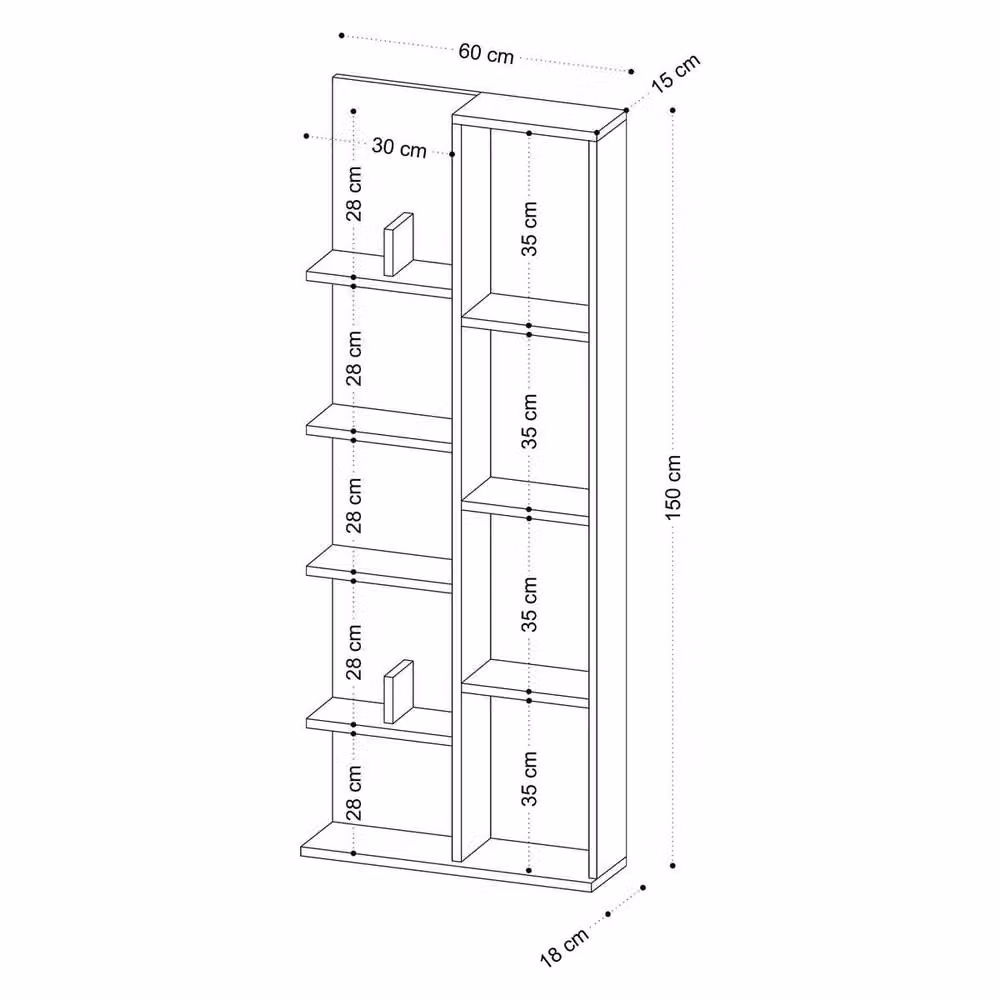 CALICOSY LILY Bookcase with 4 Niches and 4 Shelves, Brown, Height: 150 cm – 3