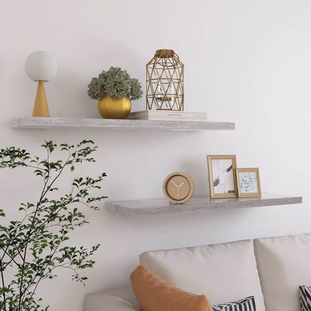 Berkfield Home Set of 2 Durable Floating Wall Shelves in Concrete Grey, W/D/H: 90 x 23.5 x 3.8 cm – 2