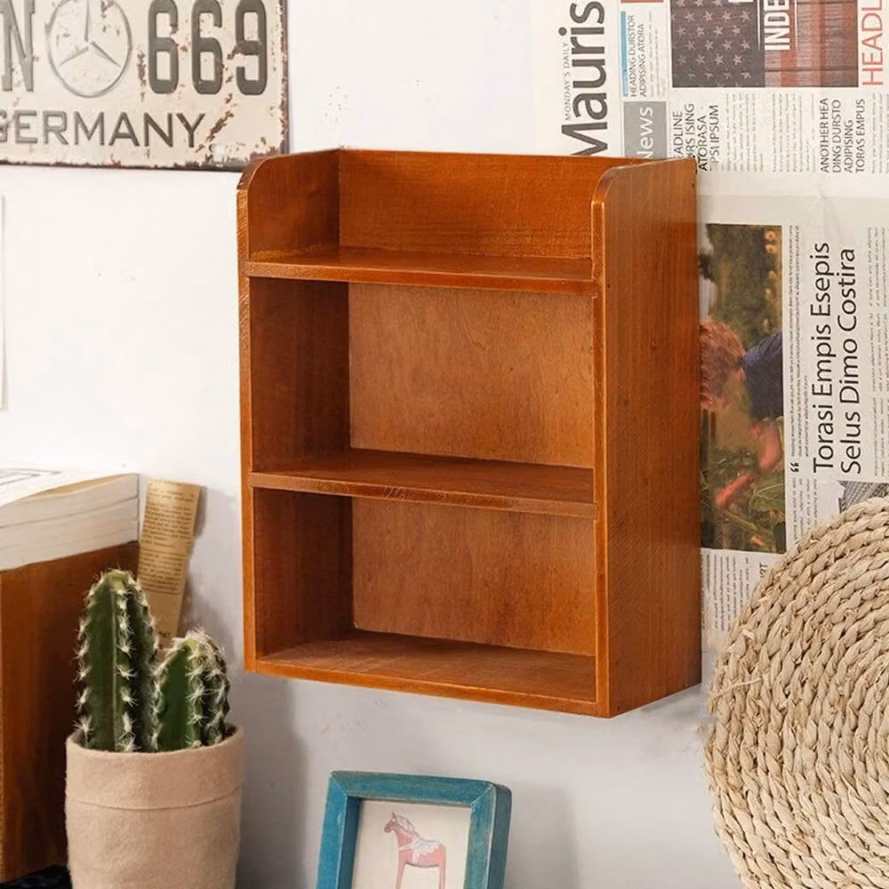 KORVIXA Retro Brown Lacquered Wood Mini Makeup Box Wall Cabinet and Desktop Sundry Storage, Width: 90 cm – 4
