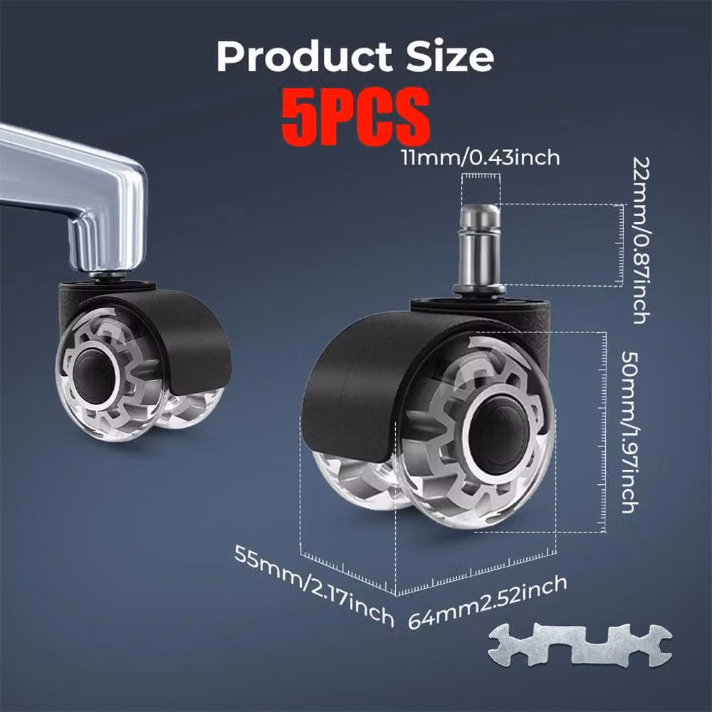 Hinsinc Black Rubber Office Chair Replacement Casters, Pack of 5 – 2