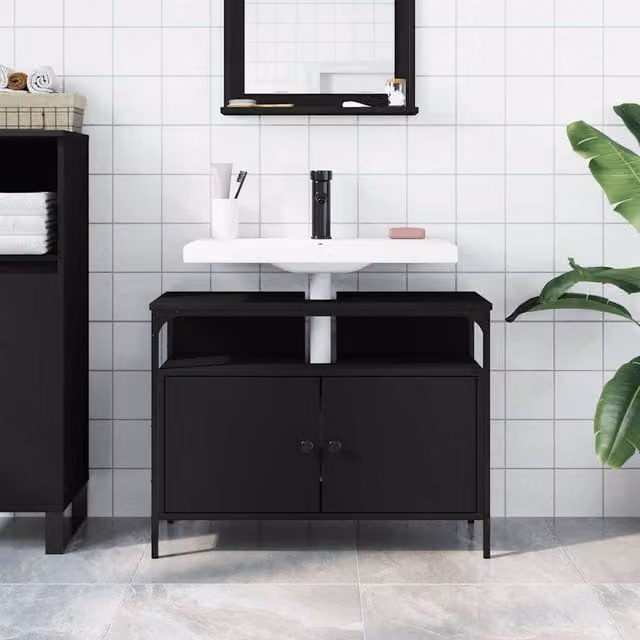 Berkfield Home Sturdy Bathroom Sink Cabinet in Black, W/D/H: 80 x 30 x 60 cm