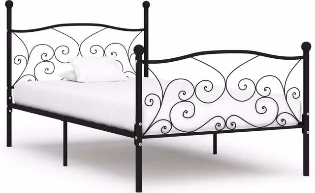 Berkfield Home Modern Black Metal Bed Frame with Flat Fixed Wood Slats, W/D/H: 90 x 200 cm