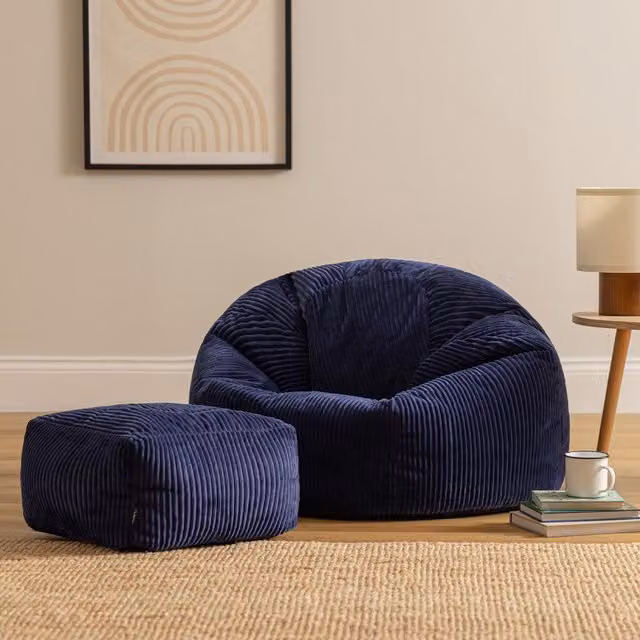 icon Kingston Cord Bean Bag and Footstool Bundle in Blue – 1