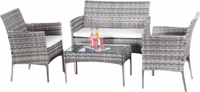 Furnold Modern Black and Grey Wicker Garden Bistro Furniture Set with Glass Table