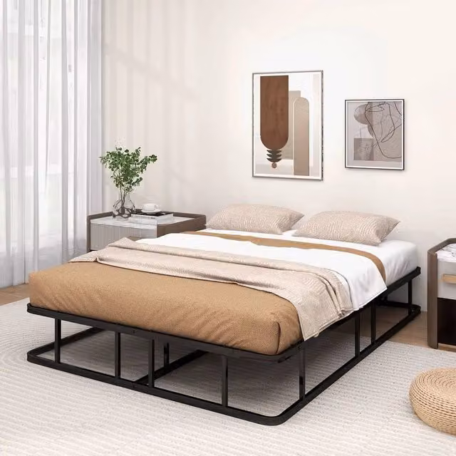 EONLION King Size Metal Platform Bed Frame and Mattress Foundation, Black, W/D/H: 180 x 200 cm