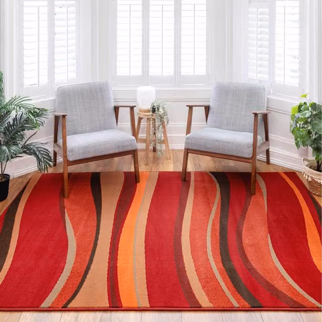 The Rug House Red Wave Modern Living Room Rug, W: 230 cm, D: 160 cm