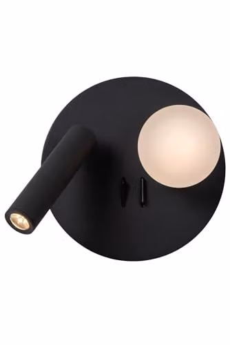 Lucide Matiz Black LED Wall and Bedside Lamp with USB Charging Point, 3000K Warm White, Diameter: 16.5 cm