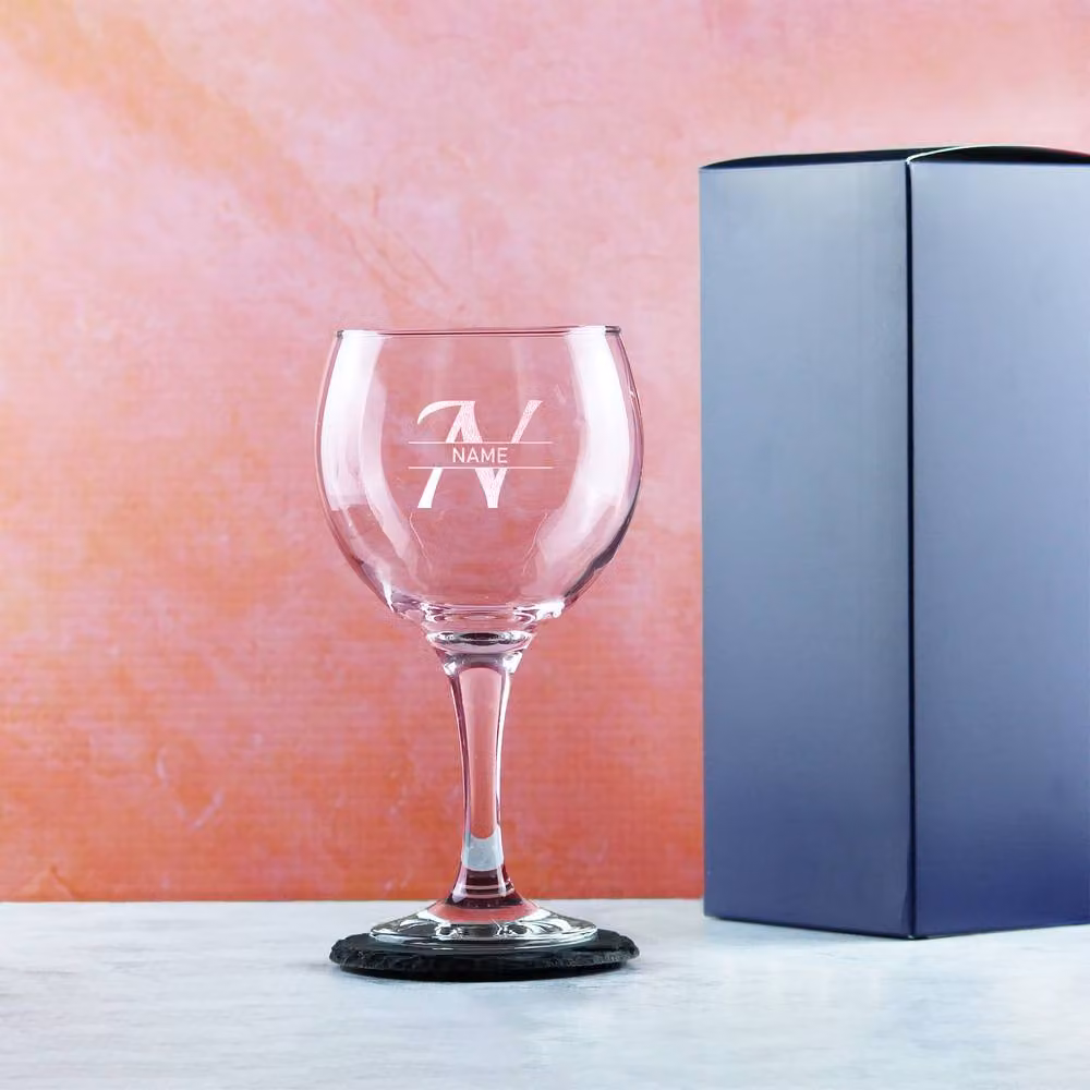 Uniqueful Personalised Engraved Cubata Gin Cocktail Glass with Initial and Name in Italic Font, Clear – 2