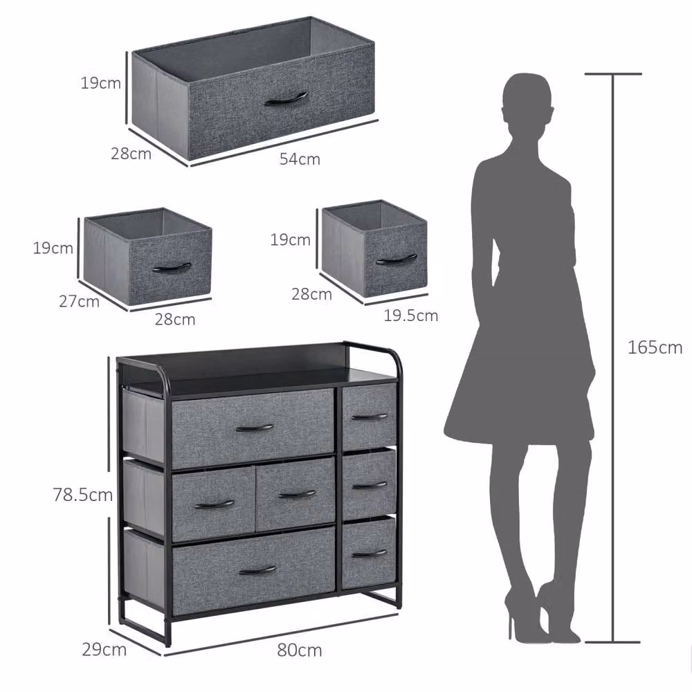 Wyld Haus Lizi Grey Fabric and Metal 7 Drawer Foldable Storage Chest W/D/H: 78.5 x 29 x 80 cm – 4