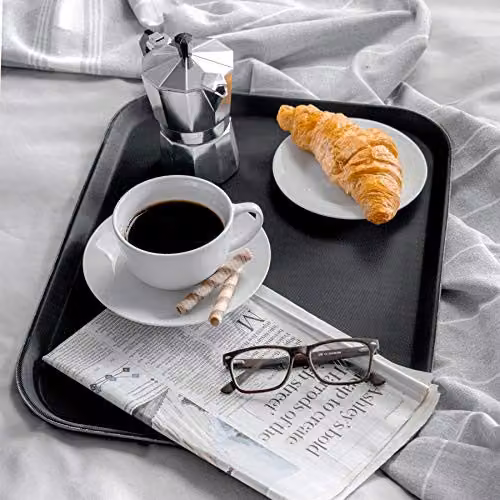 Argon Tableware Black Rectangular Non-Slip Rubberised Serving Trays, Pack of 6, W: 41 cm, D: 30.5 cm – 4