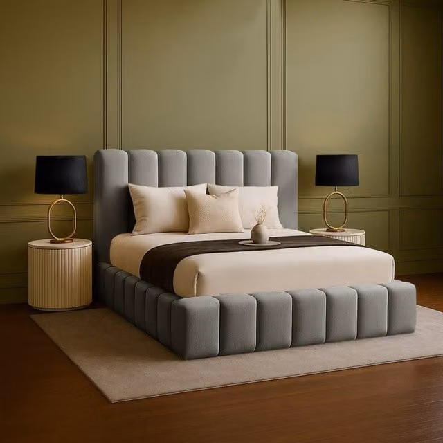 Desire Deco Daisy Upholstered Plush Velvet Bed Frame, Grey