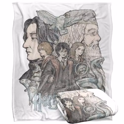 Warner Bros. Harry Potter Sketch Poster Super Soft Fleece Throw Blanket, Multicolour, W: 127.0 cm, H: 152.4 cm