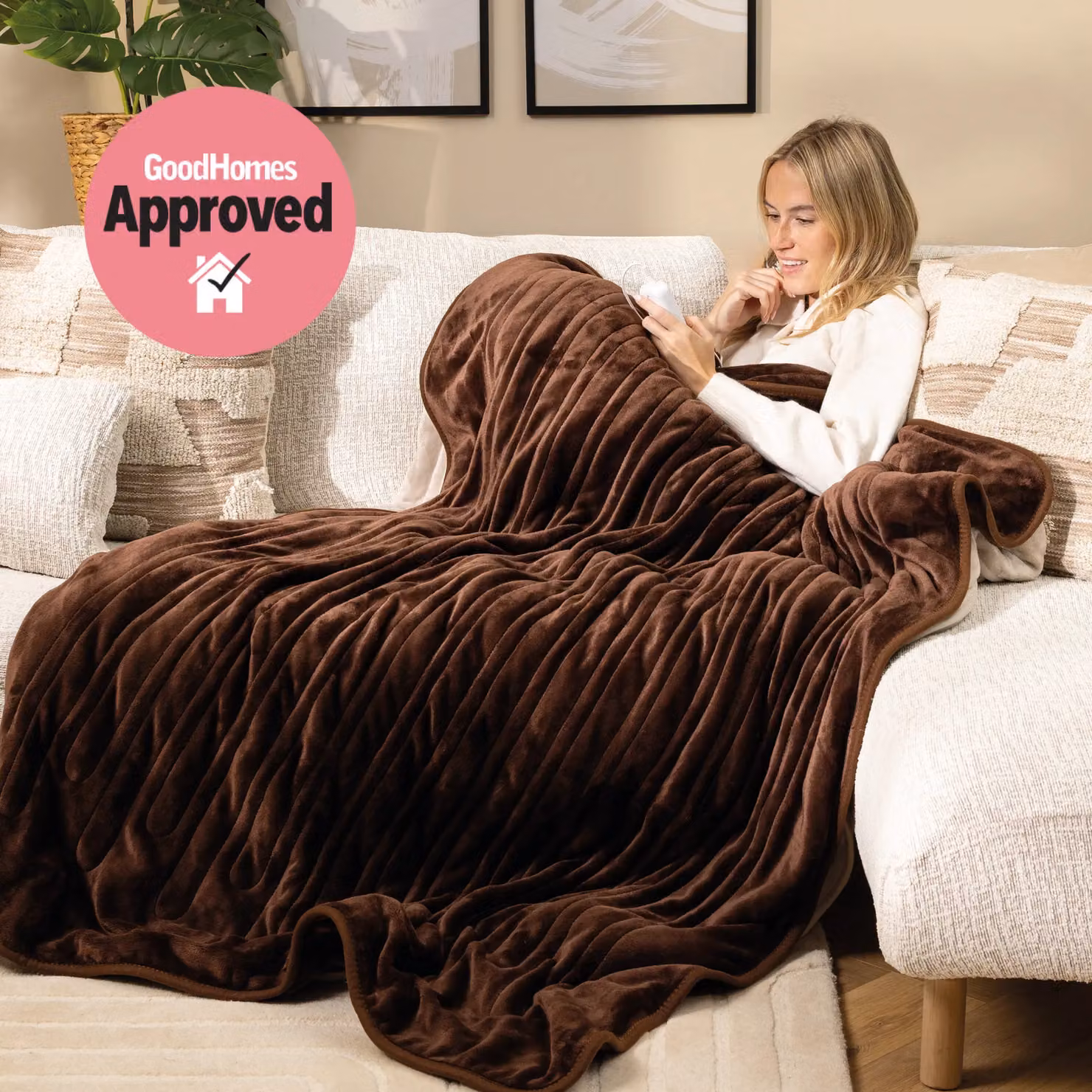 LIVIVO Electric Heated Fleece Blanket in Brown, W/D/H: 130 x 160 cm – 9