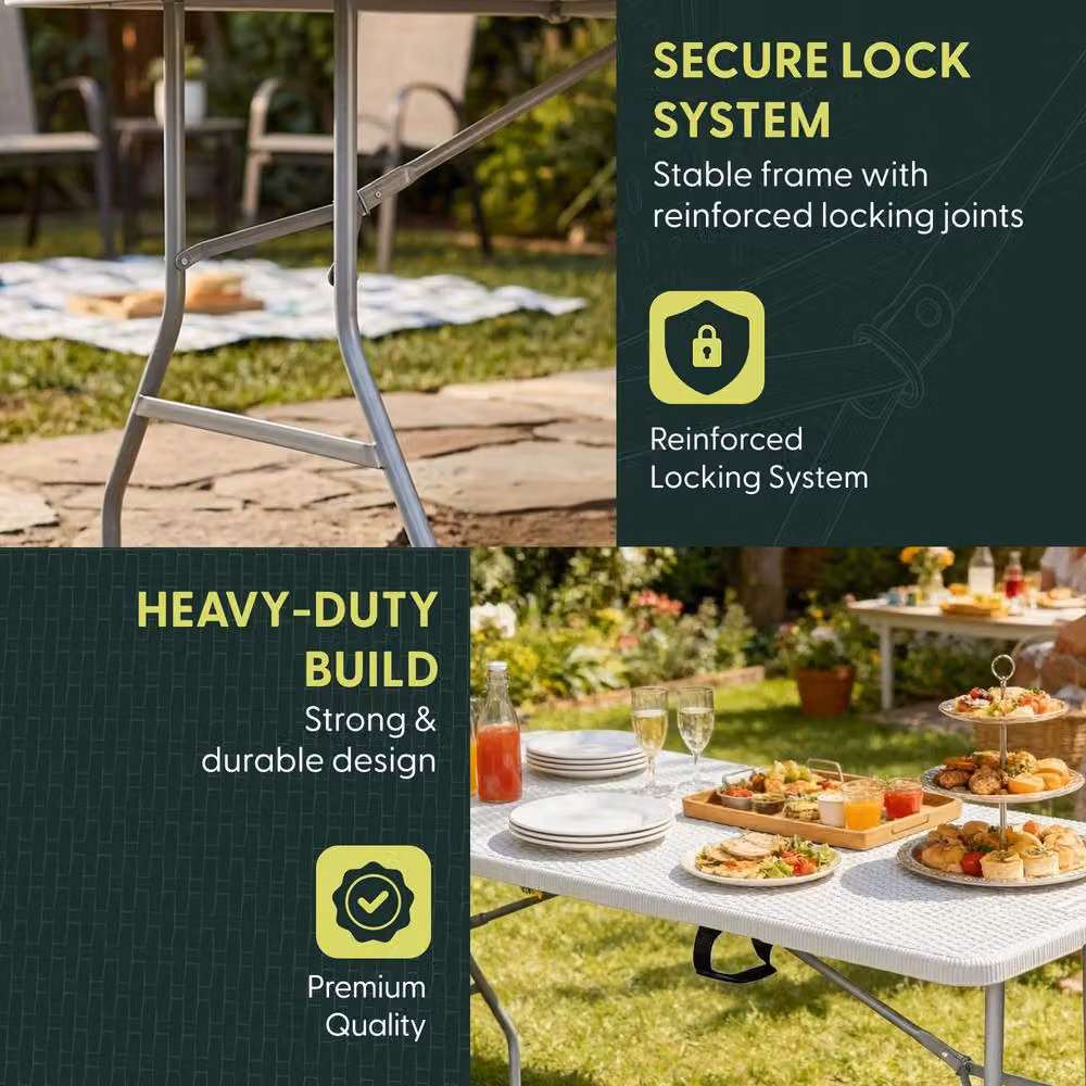 Keplin Portable Folding Table in White Rattan, W/D/H: 180 x 70 x 74 cm – 3