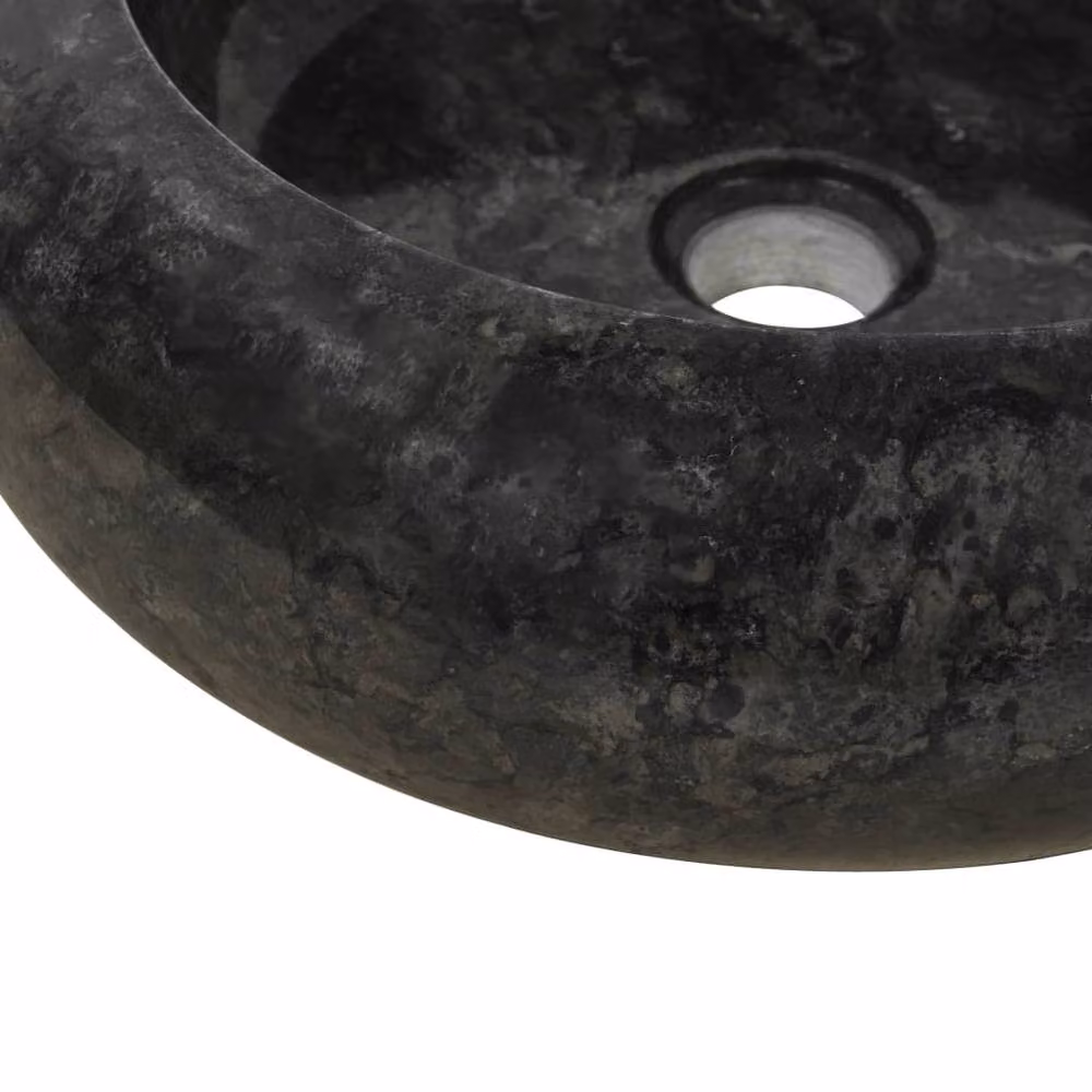 Berkfield Black Natural Stone Round Home Sink W: 40 cm, D: 12 cm, H: 12 cm – 5