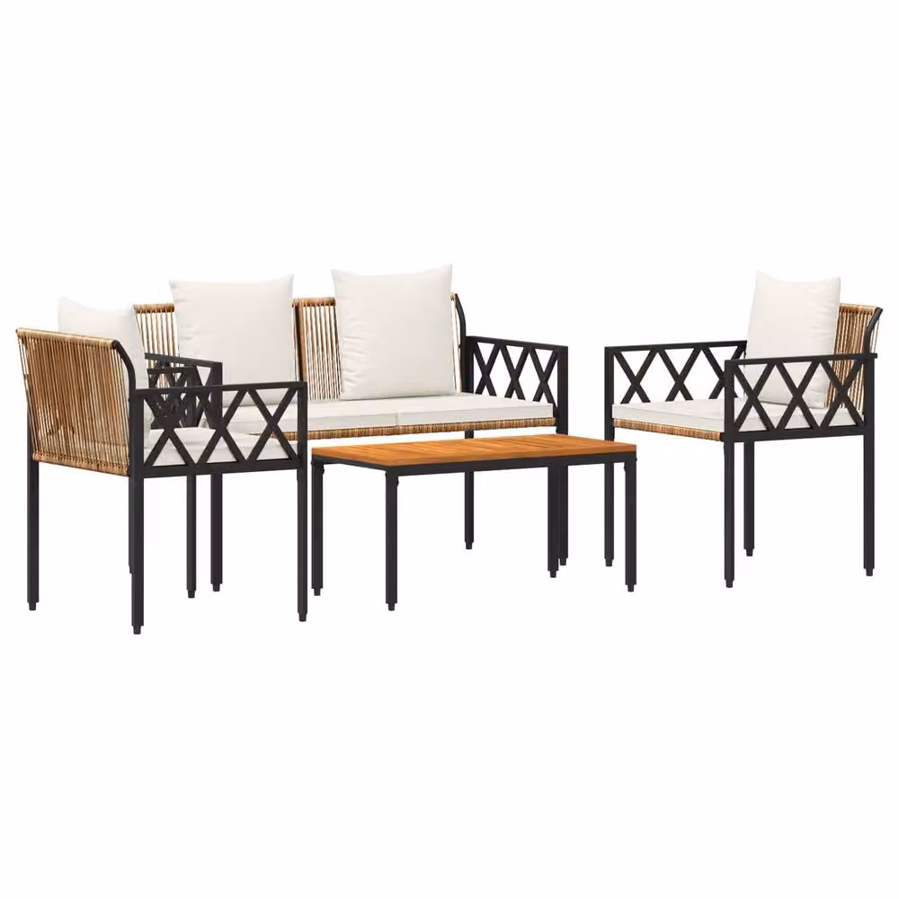 Berkfield Home 4-Piece Modern Outdoor Furniture Set in Brown and White with Acacia Wood and Poly Rattan – 2