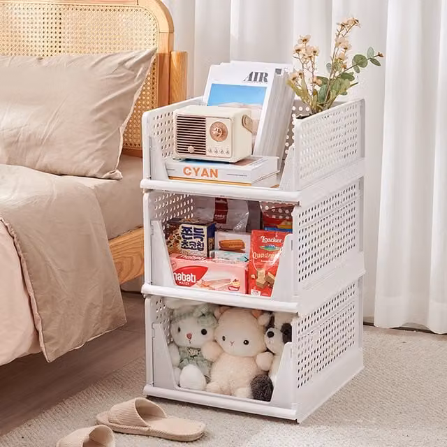 Livingandhome Foldable and Stackable Plastic Drawer Storage Basket, 36l, Grey and White