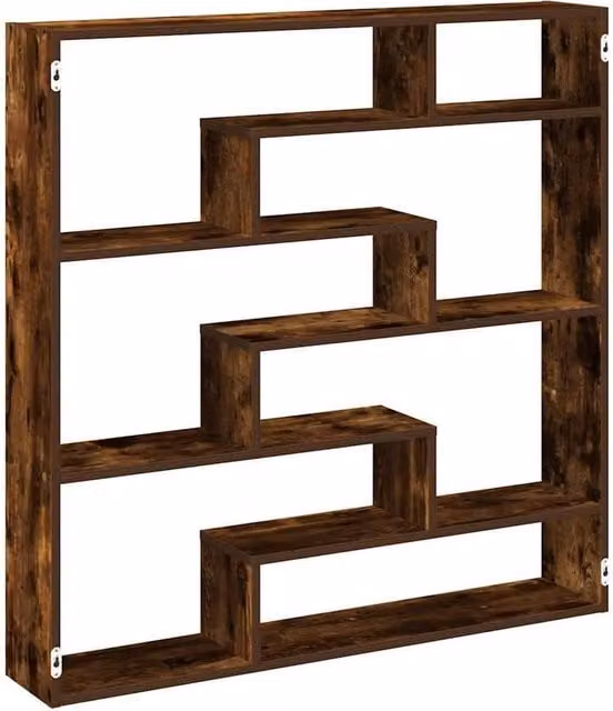 Berkfield Home Wall Mounted 7 Compartment Cube Shelf in Smoked Oak Brown – 1