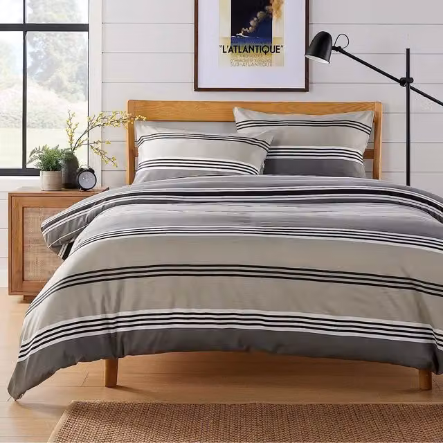 NewEdgeBlinds Grey Striped Modern Breathable Cotton and Polyester Duvet Cover, 90 x 200 cm