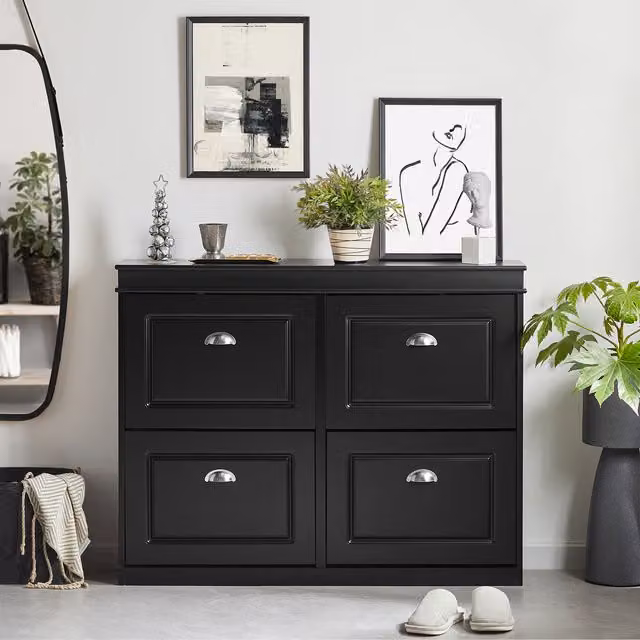 SoBuy Modern Black Shoe Storage Cabinet with Tilting Compartments, W/D/H: 105 x 24 x 82 cm – 7