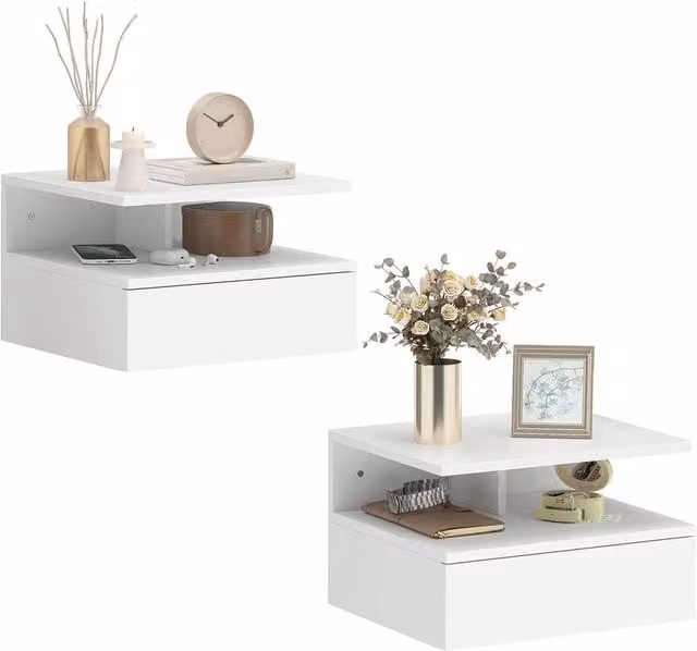 Havendro Modern Wall Mounted Nightstand Set of 2 in White Matt – 1