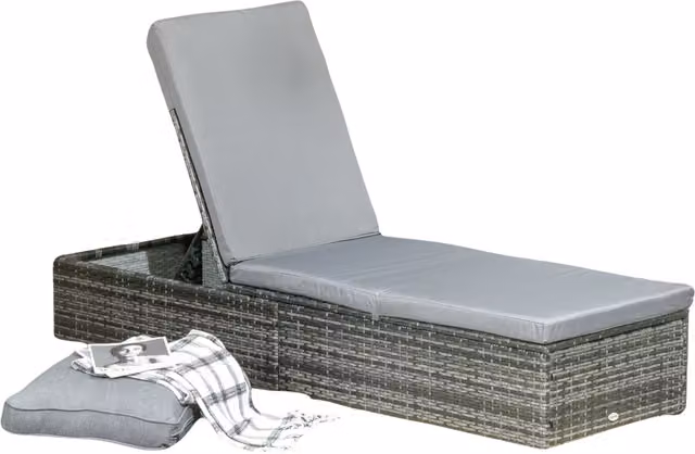 Furnold Grey Rattan Sun Lounger with Weatherproof Cushion and Multi-Position Glide