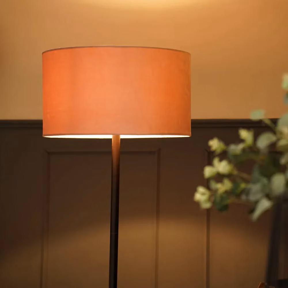 ValueLights Charlie Black Stem Floor Lamp with Dusty Pink Velvet Shade – 3