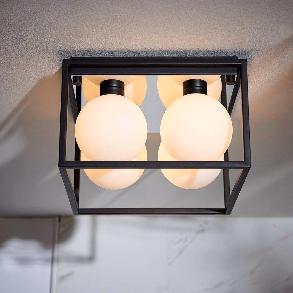 Netlighting MATERA Dimmable 4 Light Glass and Metal Semi Flush Bathroom Ceiling Lamp in Black – 3