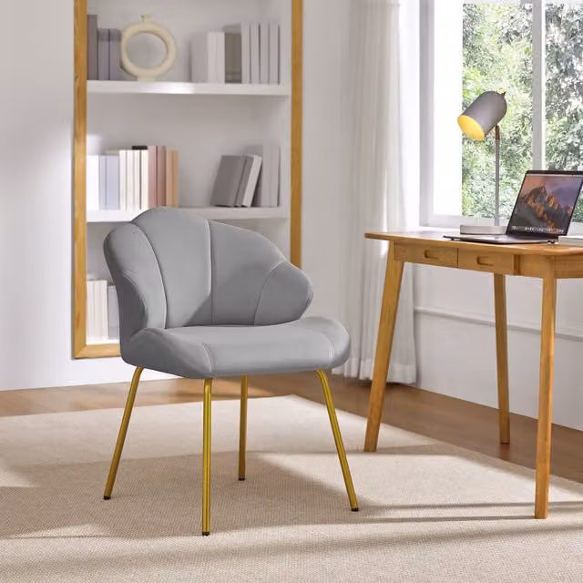 Yaheetech Modern Accent Chair with Shell Shaped Backrest in Light Grey