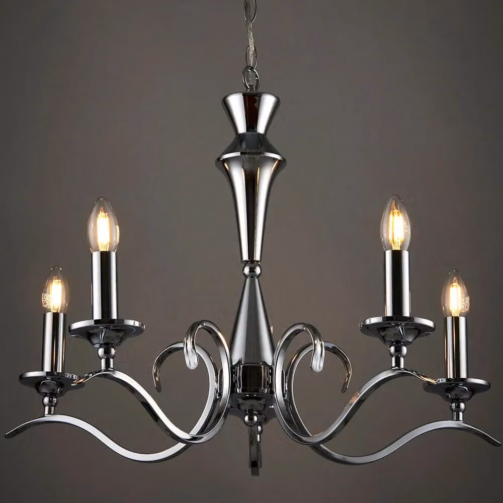 Loops 5 Light Chrome Hanging Flush Ceiling Pendant Chandelier Classic Metal Suspended Lamp with E14 Bulb Holders – 2