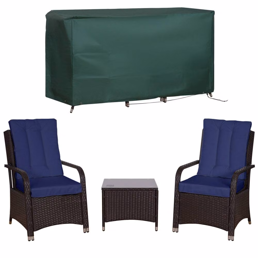 Wyld Haus Rereha 3 Piece Dark Blue Rattan Bistro Set with Glass Table – 4