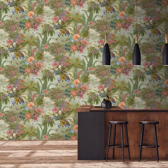 Grandeco Paul Moneypenny Eclectic Floral Hall Green Botanical Wallpaper