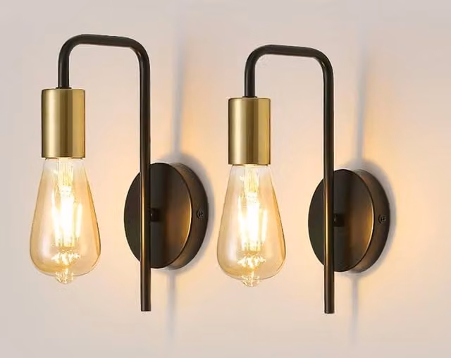 Goeco 2 Pack Industrial Vintage Wall Lights in Black with E27 Retro Design