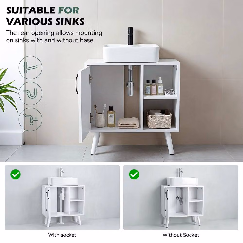 NESTLUNE White Under Sink Bathroom Storage Cabinet with Hinged Doors and Open Shelf – 4