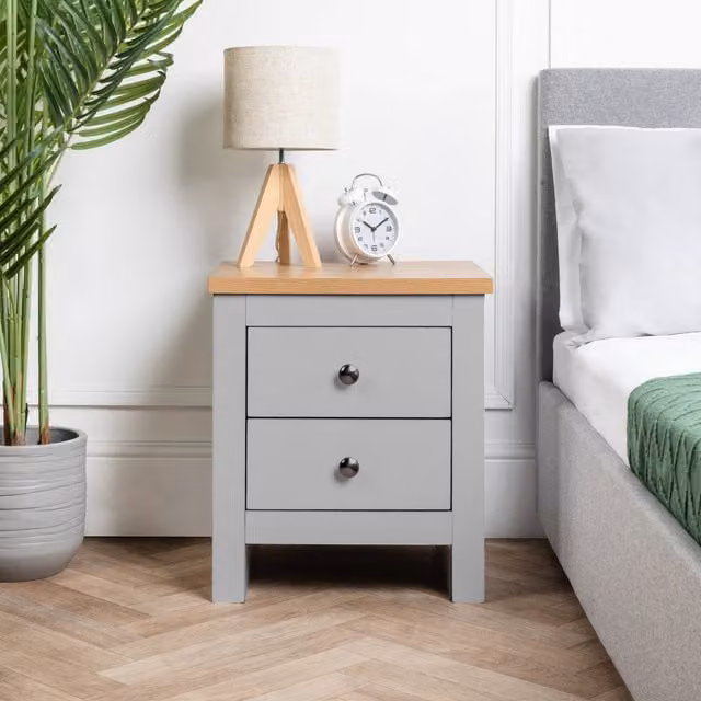 Home Treats Minimalist Grey Wooden 2 Drawer Bedside Table