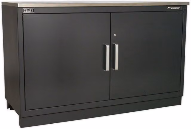 Loops Heavy Duty Modular Floor Cabinet in Grey Steel with Lockable Hinged Doors and Internal Shelves W/D/H: 155 x 61 x 95.5 cm