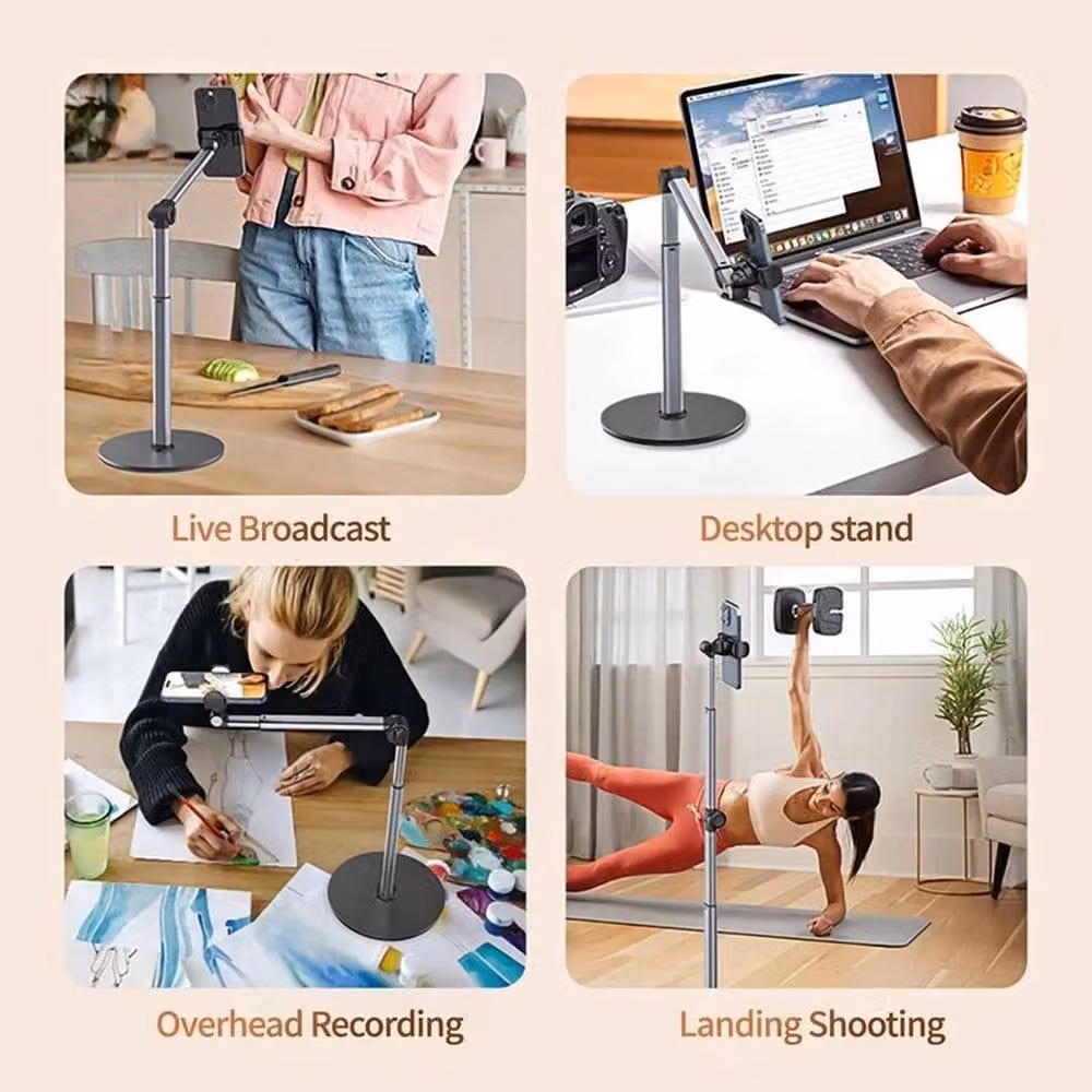Hinsinc Adjustable Mobile Phone Holder Desk Mount Stand in Black and Silver – 5