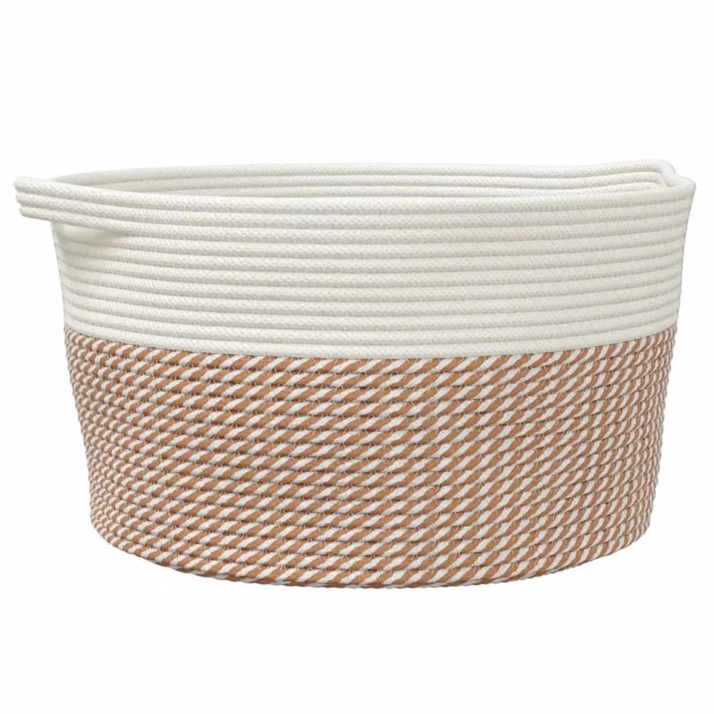 Berkfield Open Weave Cotton Storage Basket in Brown and White, W: 40 cm, D: 25 cm, H: 25 cm – 2