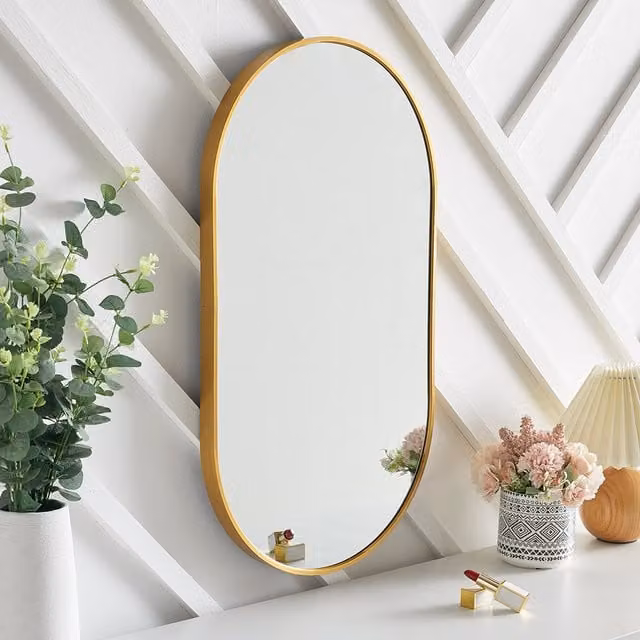 Livingandhome Minimalist Oval Glass Wall Mirror with Metal Frame in Gold