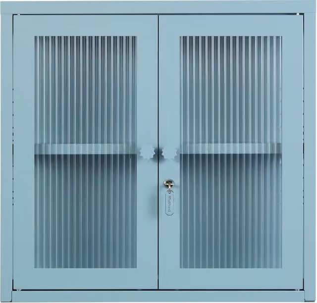 Mustard Made The Kit Wall Mounted Retro Cabinet in Blue with Glass Doors and Internal Shelves, W/D/H: 60 x 18 x 57 cm