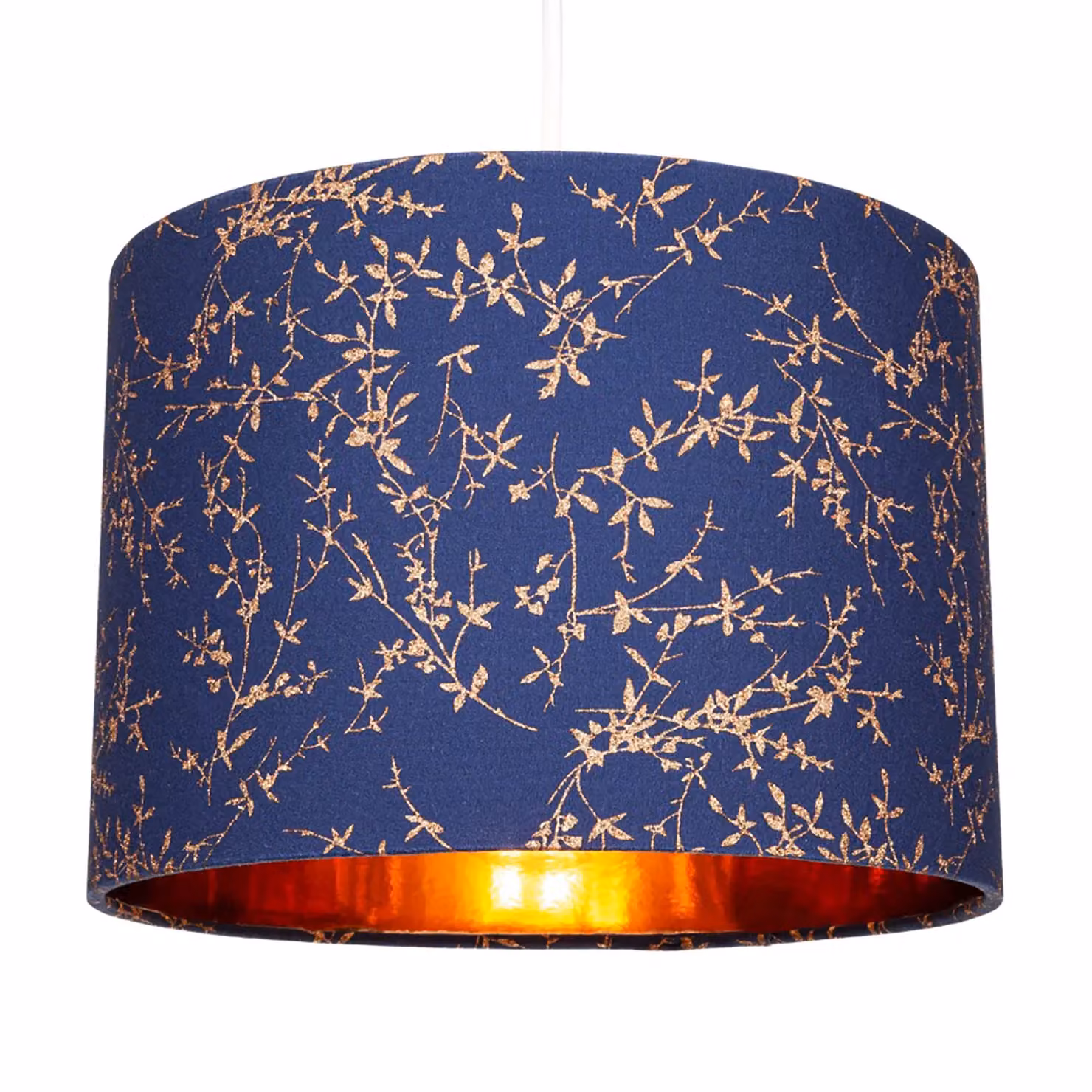 Happy Homewares Modern Round Soft Cotton Fabric Lamp Shade with Gold Floral Decoration in Blue, Diameter: 30.48 cm – 2