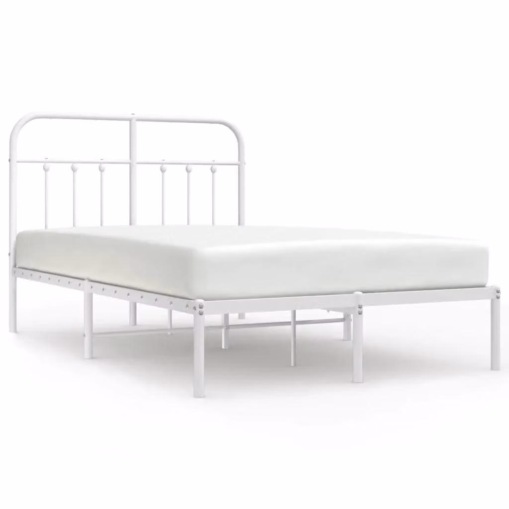 Berkfield Home Metal Bed Frame with Headboard in White, W/D/H: 120 x 190 cm Small Double – 2
