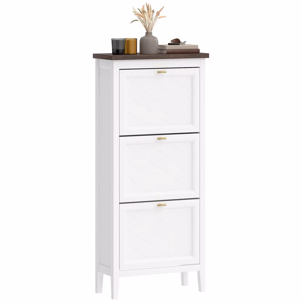 STILVORA White Lacquered Shoe Cabinet with 3 Tilting Compartments – 2