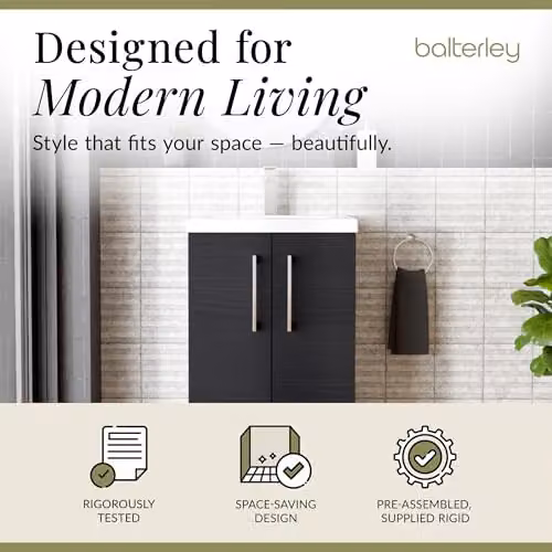 Balterley Floor Standing Bathroom Vanity Unit with Basin and Soft Close 2 Doors in Charcoal Black, W/D/H: 51 x 39 x 84 cm – 3