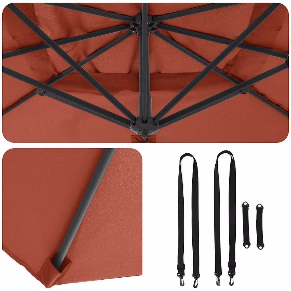 Berkfield Home Modern Cantilever Garden Umbrella in Burnt Orange with Polyester Canopy and Steel Frame, Height: 240 cm – 5