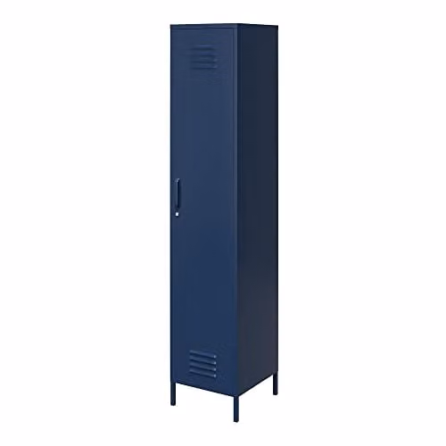 DHP Furniture Bradford Single Metal Storage Cabinet, Blue, H 185 x W 40 x D 38 cm – 1
