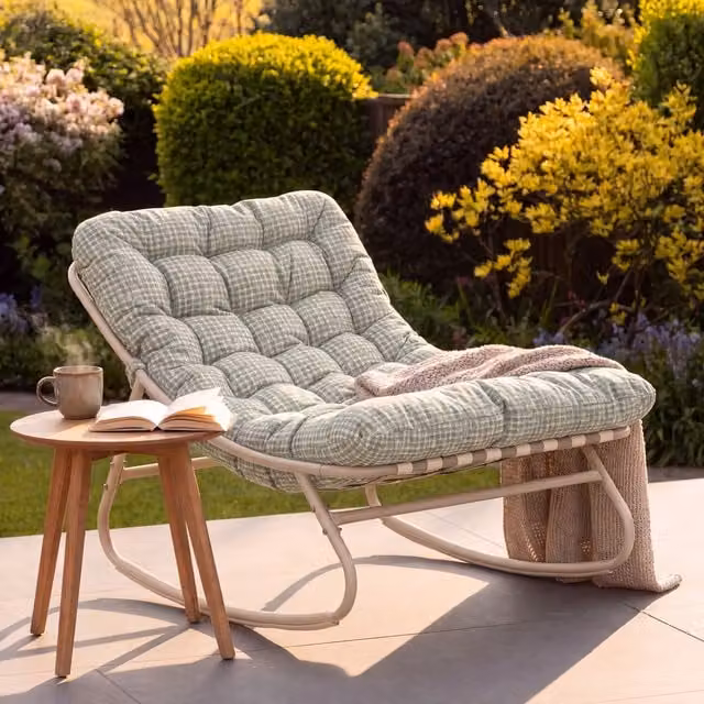 Artemis Home Modern Lounge Rocking Chair with Metal Frame and Fabric Cushions in White and Beige